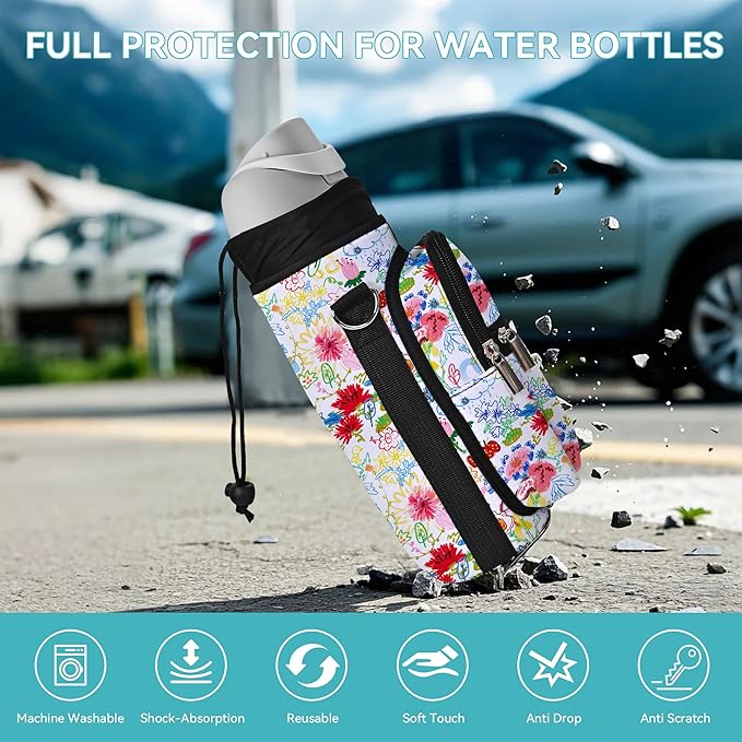 AUPET Water Bottle Sling Bag Sleeve Holder Carrier 25/32/40/64 oz,Insulated Crossbody Water Bottle Case Cover with Strap and Pockets for Men/Women Walking Hiking