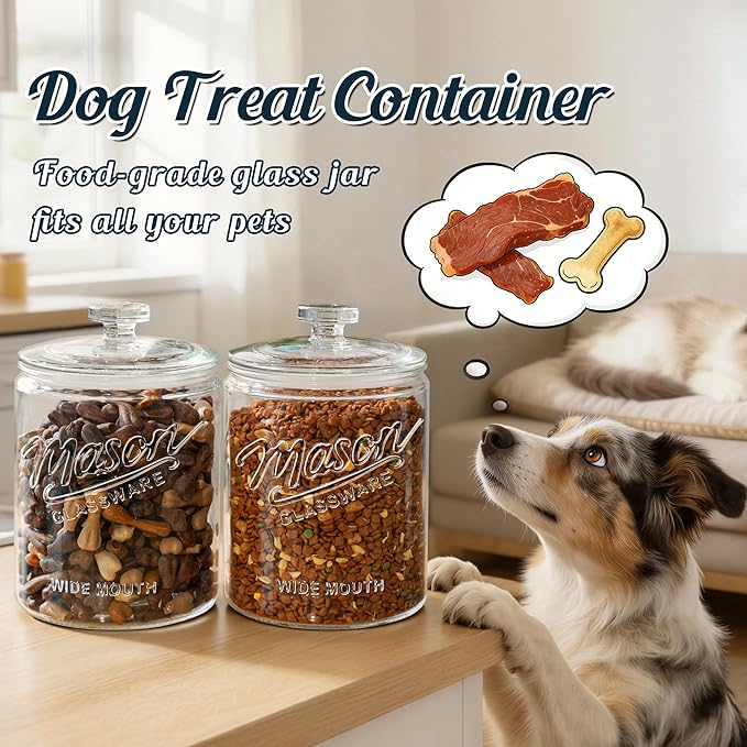 2 Pack 1 Gallon Glass Cookie Jar with Lid, Glass Canisters for Pantry Organizers & Storage, Wide Mouth Mason Jar for Flour Sugar, Sourdough Starter, Coffee, Dog Treat, Apothecary, Laundry Room