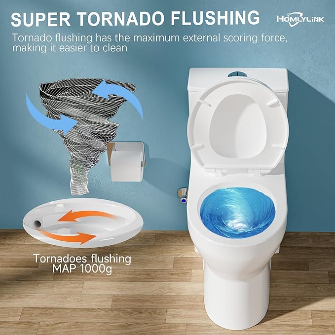 19 Inch Compact Modern Tall Toilet for Seniors,Tornado Flush One Piece ADA High Skirt Toilet for Small Bathroom Space, Dual Flush 1.0/1.28 GPF, Comfort Bowl Heigh 18 Inch,12" Rough-in, White