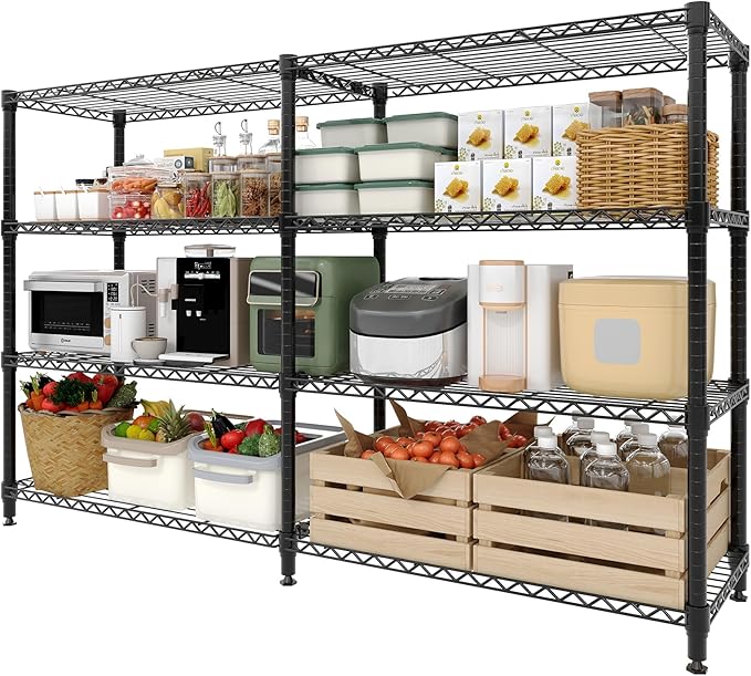 4 Tier Storage Shelving Unit Metal Shelves 59" W Wire Shelving, 59" H L-Shaped Pantry Shelves Kitchen Storage Shelves for Home Commercial Garage Heavy Duty, 59" W x 59.5" H x 13.8" D