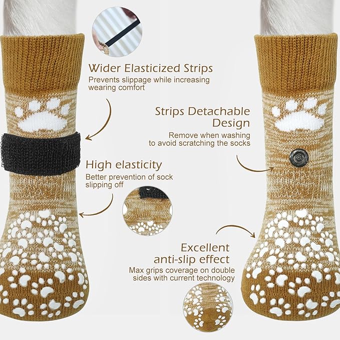 EXPAWLORER 6PCS Anti-Slip Dog Socks to Prevent Licking Paws,Dog Shoes for Hot Pavement,Best Paw Protector Traction Control on Hardwood Floor,Dog Booties for Puppy Small Medium Large Senior Dogs