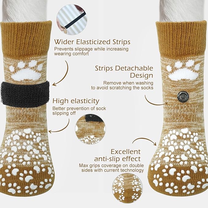 EXPAWLORER 6PCS Anti-Slip Dog Socks to Prevent Licking Paws,Dog Shoes for Hot Pavement,Best Paw Protector Traction Control on Hardwood Floor,Dog Booties for Puppy Small Medium Large Senior Dogs