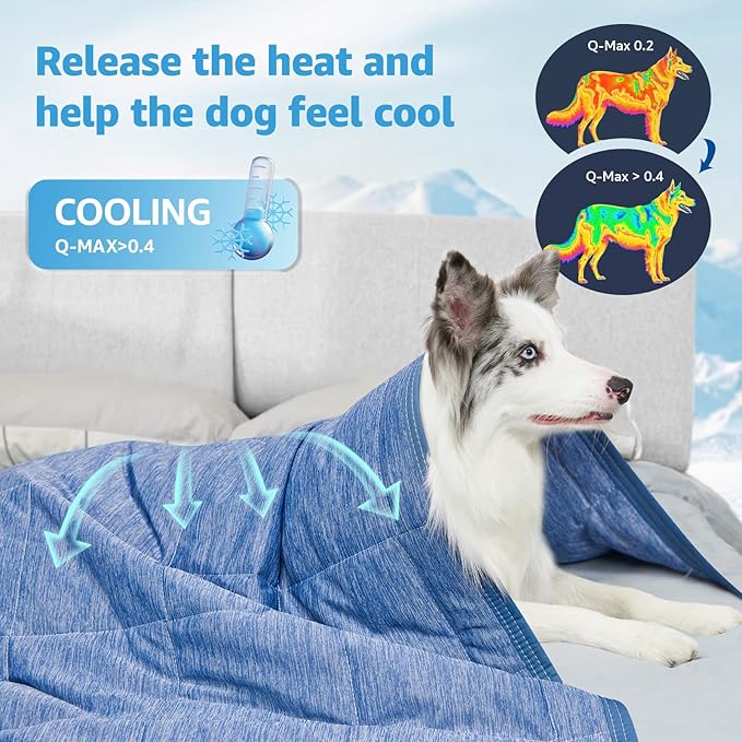 PICK FOR LIFE Cooling Blanket for Dogs, 0.4 Q-MAX Pets Cooling Comforter Throw for Bed Cover, Summer Blanket for Large Dogs Washable, Soft Lightweight Cold Mats for Pet Hot Weathe, 48"×62"/Deep Blue