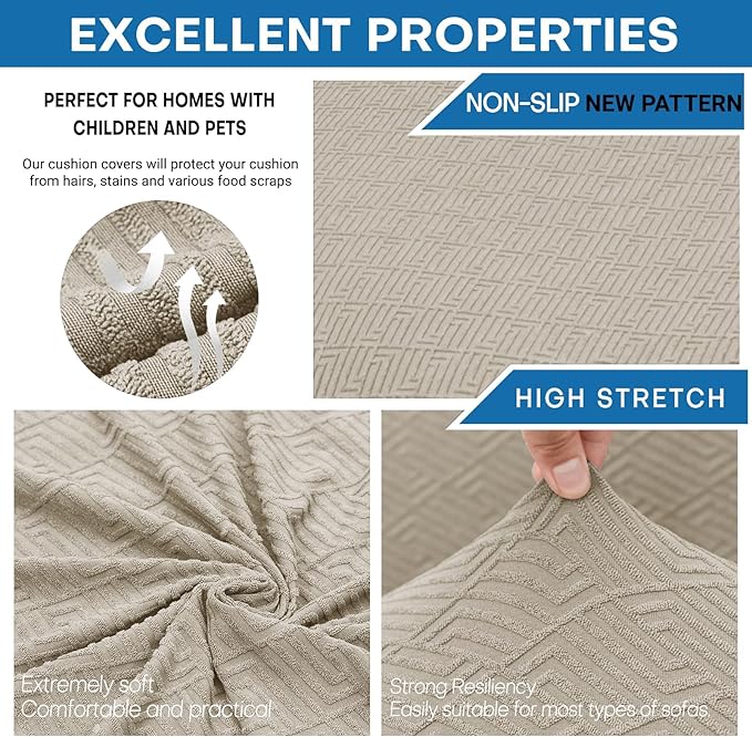 XINEAGE 2025 New 2 Pieces Chair Covers with Arms Super Stretch Chair Slipcover for Living Room Pet Dog Universal Slip Cover Anti Slip Armchair Furniture Protector (Khaki), 31"-46"(1 Cushion)