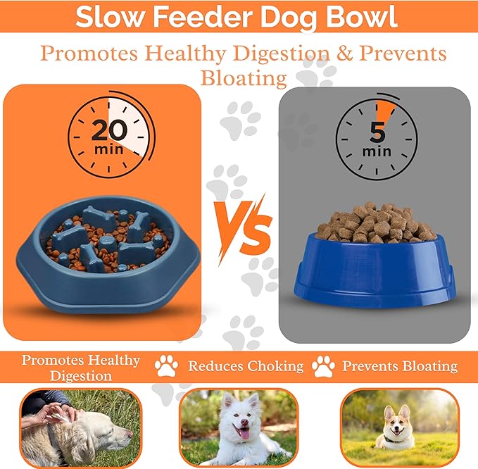 2PCS Slow Feeder Dog Food Bowl – Bowl Designed to Slow Eating, Promotes Healthy Digestion and Prevents Bloat, Ideal for Cats and Dogs (Red-Red)