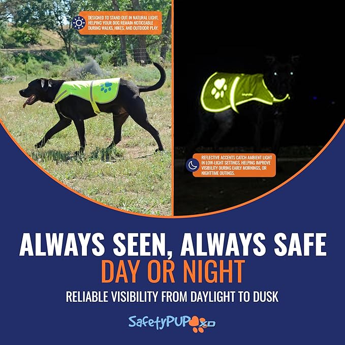 SafetyPUP XD Dog Reflective Vest – Hi-Vis Fluorescent Visibility That Helps to Safeguard Your Pet On/Off Leash in Urban & Rural Areas (Yellow, Small)