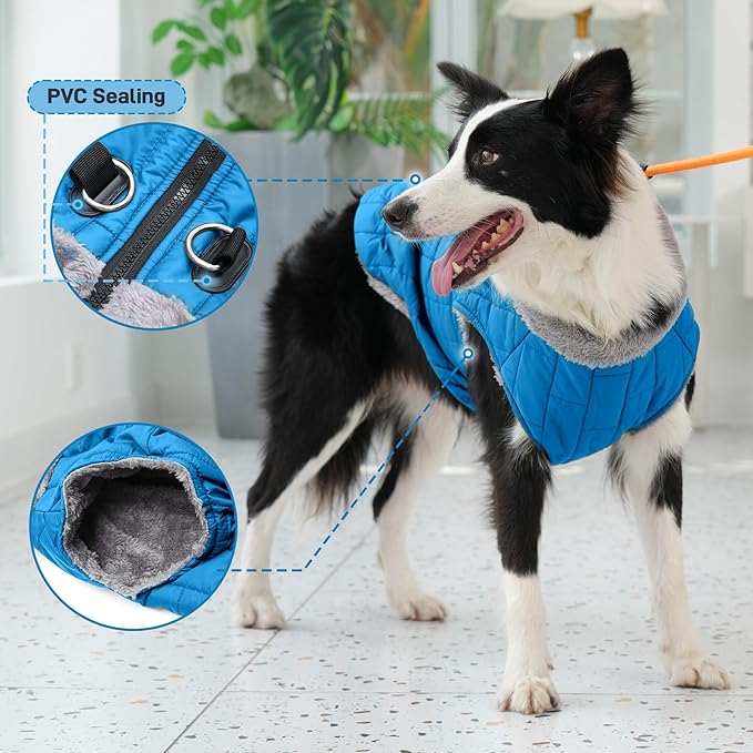 Warm Fleece Dog Coats with Durable Harness Buitl in D-Ring,Waterproof Puppy Jacket for Small Dogs,Dog Vest for Cold Winter,Light Blue S