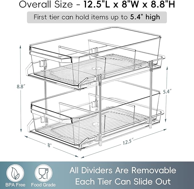 2-Tier Clear Cabinet Organizer 2-Pack - Quadruple Your Storage