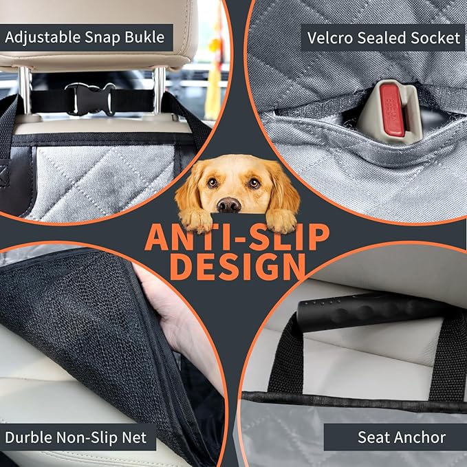 IVY&LANE Dog Car Seat Cover for Back Seat,Conversible 2-in-1 Waterproof Front Seat Cover,Heavy-Duty & Scratchproof Car Seat Protector Cover for SUVs,Trucks and Sedans(Large,Grey)