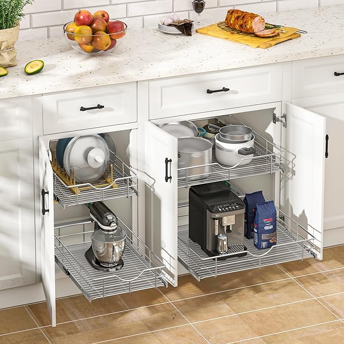 WelFurGeer Soft Close Slide Out Cabinet Shelf, 20" W x 22" D Pull Out Drawers for Kitchen Cabinets, Kitchen Shelf Organizer, Cupboard Organizers and Storage, Under Cabinet Pull Out Shelves