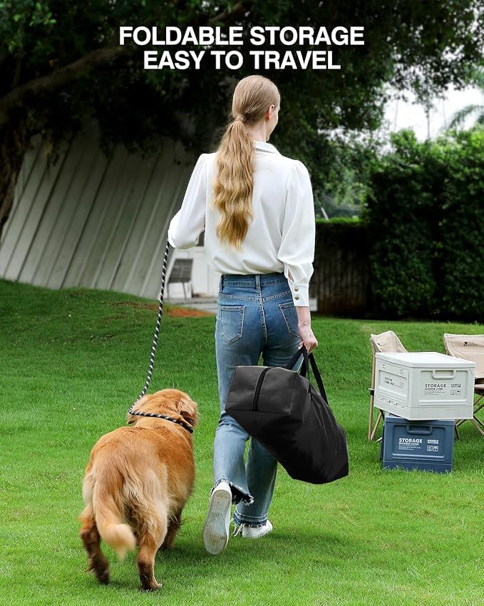 24-Inch Collapsible Travel Dog Crate, Portable 4-Door Soft Kennel for Medium to Large Dogs, Chew-Proof Mesh Windows, Indoor/Outdoor Use, Foldable, with Storage Bag (Black)