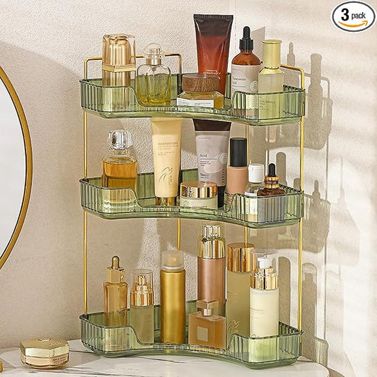 Aveniee Corner Bathroom Counter Organizer, 3 Tier Makeup Perfume Storage for Vanity, Countertop SkinCare Stand Shelf Holder for Women (Green)