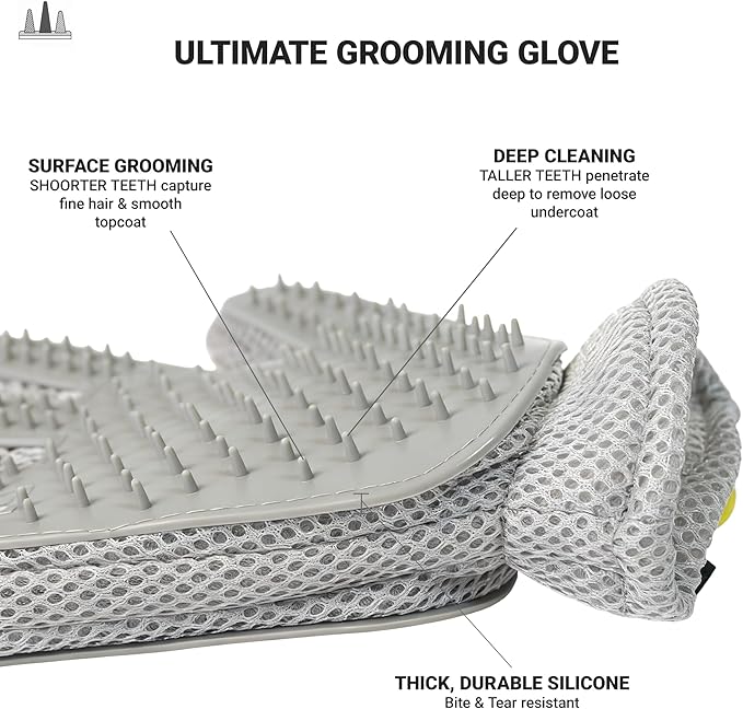 Deshedding Gloves for Dogs & Cats - Pet Hair Remover Mitt & Grooming Brush - Gentle Massage Tool for Shedding Pets with Short or Long Fur - Bath Brush for Easy Cleaning