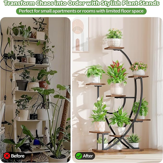 POZILAN Plant Stand with Grow Light - 8 Tiered Corner Planter Stands for Indoor Plants Multiple, 51" Metal Lighted Plant Shelf Indoor with Grow Light