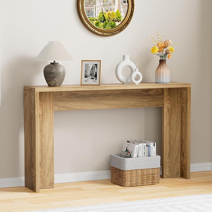JUSTOGO Farmhouse Entryway Console Table, 53 inch Narrow Sofa Table Behind The Couch, Wood Living Room Furniture for Accent, Entrance, Hallway, Foyer (Natural)
