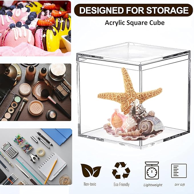 KissYou Acrylic Box 8 Pieces Clear Display Box with Lid Multi-Purpose Square Cube Jewelry Storage Contanier Party Christmas Candy Box