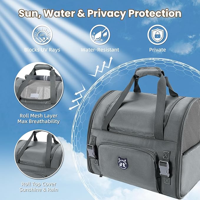 Expandable Cat Carrier Backpack — Airline Approved, Waterproof, Up to 14lbs (Dark Grey)