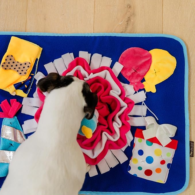 P.L.A.Y. Cute Snuffle Mat for Dogs - Birthday Themed Interactive Food & Treat Mat for Puppies Dogs - Enrichment Toy, Great for Slow Feeding, Nosework & Foraging Skills - Machine Washable