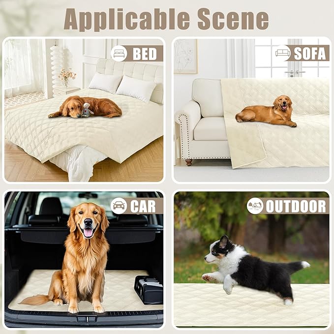 Smiry Waterproof Dog Bed Cover Blanket 30x53, Soft Reversible Pet Blanket, Washable Leakproof Cats Dogs Couch Cover for Sofa, Couch, Furniture, Lattice, Beige/Beige