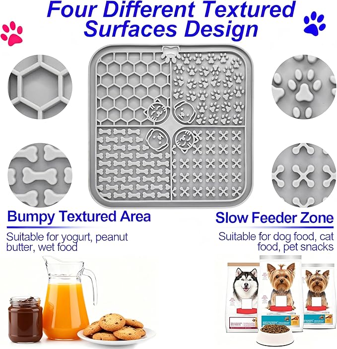 Lick Mat for Dogs & Cats 5 PCS Set 2 Slow Feeder Lick Mats with Suction Cups, Cat Strip Feeder, Scraper & Brush, Dog Lick Mat for Anxiety Relief & Peanut Butter Pad for Grooming & Boredom