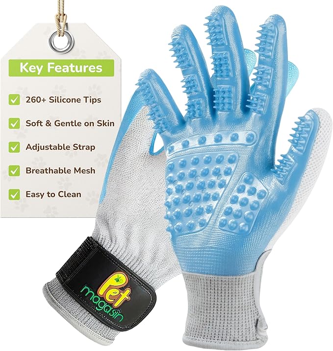 PET MAGASIN® Durable Gentle Dog Washing Gloves (1-Pair) - Premium Pet Grooming Gloves for Dogs, Cats & Horses | Dog Scrubber for Bath | Cat Hair Remover Glove | Bathing Brush (Blue, Large)
