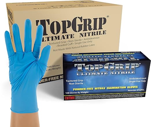 TopGrip Nitrile Exam Gloves, 6 Mil, Disposable, Powder Free, Textured, Case/1000, Large
