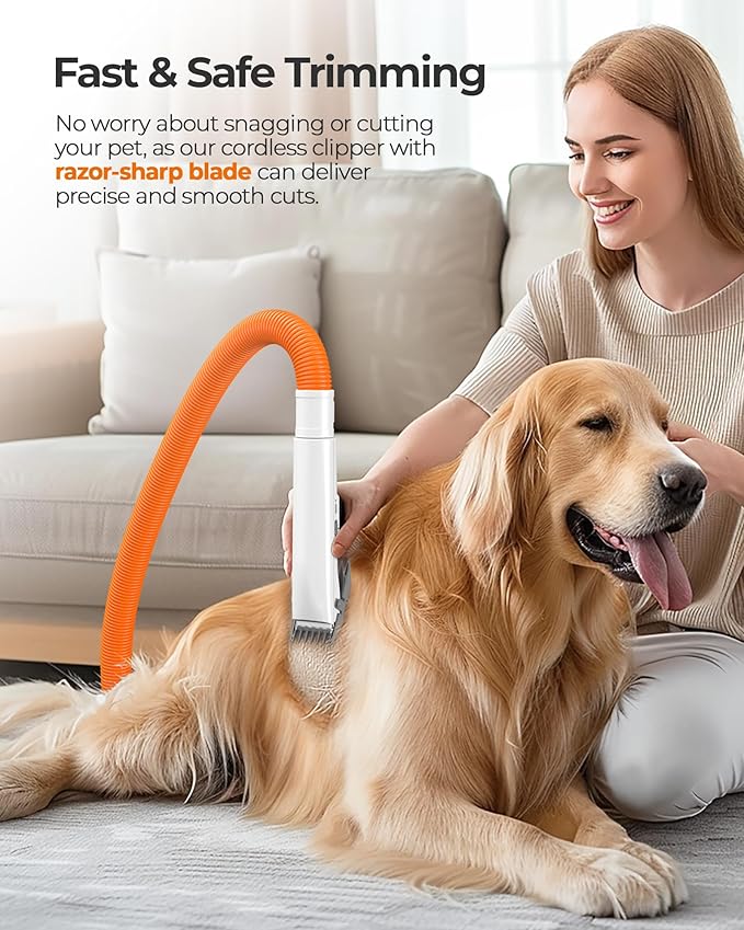 Dog Grooming Kit, 13kpa Pet Hair Vacuum & Dog Dryer with Cordless Hair Clipper for Trimming and Drying, Low Noise 3 Air Speeds and Smart Thermostat for Cat Dog Hair Care