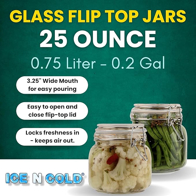 Airtight Glass Storage Jars with Clamp Lid – Food Storage Containers with Rubber Gasket Seal – Pantry & Kitchen Canisters for Dry Goods, Coffee, Sugar, Pasta – 0.4L to 4L Sizes (6, 25oz | 0.75L)