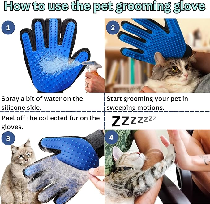 Pet Hair Remover Gloves - Gentle Deshedding & Grooming for Dogs, Cats & Horses (1 Pair, Blue)