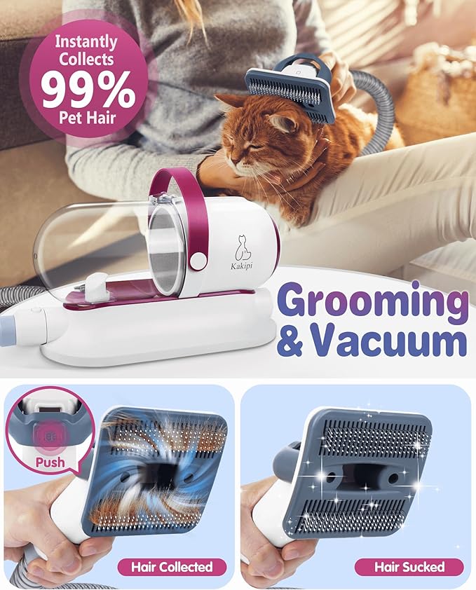 Dog Grooming Kit & Vacuum, Professional Pet Grooming Vacuum with Shedding Brush, Dog Clippers, Dog Dryer and Cleaner, 1.5L Dust Cup Pet Grooming Kit for Dogs, Cats, Quiet, 2 Filters