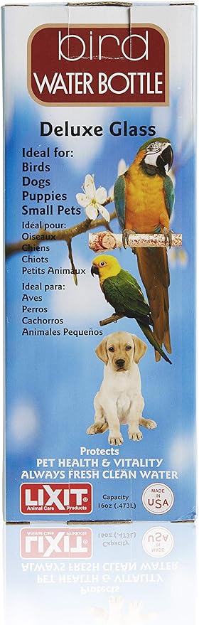 Lixit Heavy Duty Deluxe Glass Water Bottles for Birds, Dogs and Small Animals. (16oz Medium Tube)