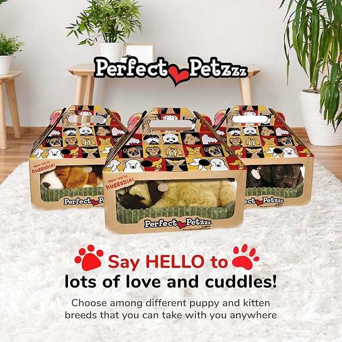 Original Petzzz Huggable Pug Puppy, Realistic, Lifelike Stuffed Interactive Pet Toy, Companion Pet Dog with 100% Handcrafted Synthetic Fur