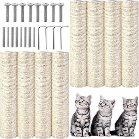 8 Pcs M8 Cat Scratching Post Replacement 15.7x3.1'' Sisal Pole Cat Tree Climbing Post Replacement with Screw, Refill Scratcher Pole for Indoor Kitten Tree Tower Spare Pet Furniture Protector