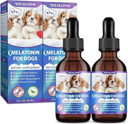 Melatonin for Dogs with L-Theanine & Chamomile | Anxiety Relief & Calming, Relaxation & Sleep Support Liquid Dog Melatonin | Fast-Absorbing & Bacon Flavor (2 PCS)