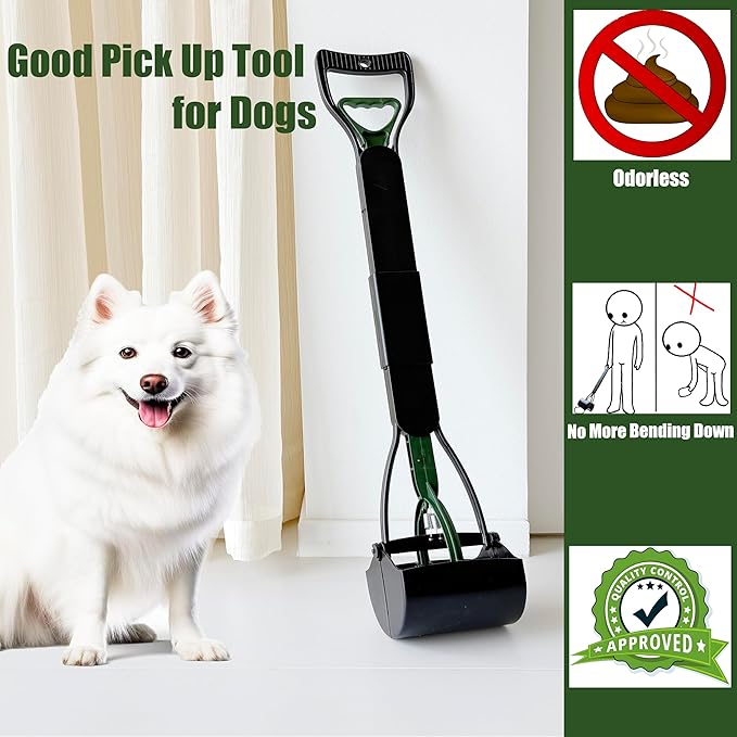 Dog Pooper Scooper for Large Medium & Small Dogs Heavy Duty,Long Handled Dog Poop Scooper for Grass,Durable Dog Poop Pick Up Tool (Dark Green)
