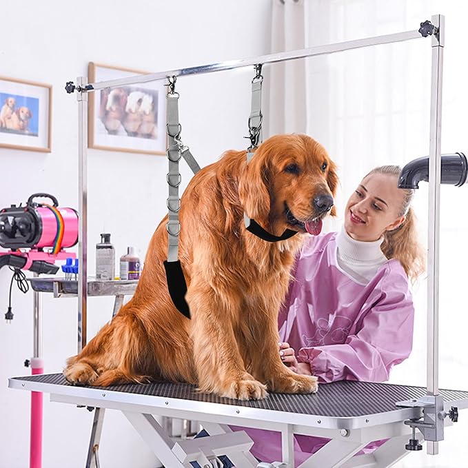 Dog Grooming Belly Strap - Dog Grooming Loops for Table Arm Extender with Clamp Extension Loop Bathing Restraint Leash No Sit Haunch Holder for Small & Medium Dogs Hair Cutting Washing (Gray)