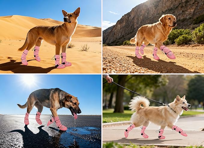 Dog Shoes, Waterproof Dog Boots & Paw Protectors, Breathable Dog Booties with Anti Slip Sole for Winter Snowy Day, Rainy Weather Indoor and Outdoor (Size 2, Pink)