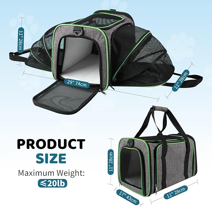Pet Carrier TSA Airplane Approved - Expandable Soft Cat Dog Carrier, Collapsible Pet Travel Bag Carrier with Foldable Pet Bowl for Large Cats Small Medium Dogs for Camping Vet Visiting 17 * 11 * 11