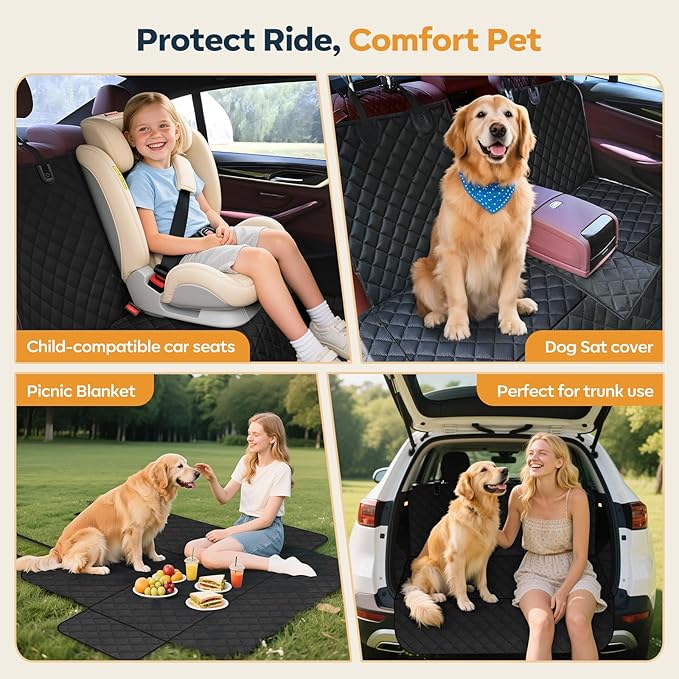 Dog Car Seat Cover for Back Seat,New Upgraded Thickened Dog Car Seat Cover,Waterproof and Wear-Resistant Bench Back Seat Cover with Non-Slip Pad,Universal Size Fits Cars（Black