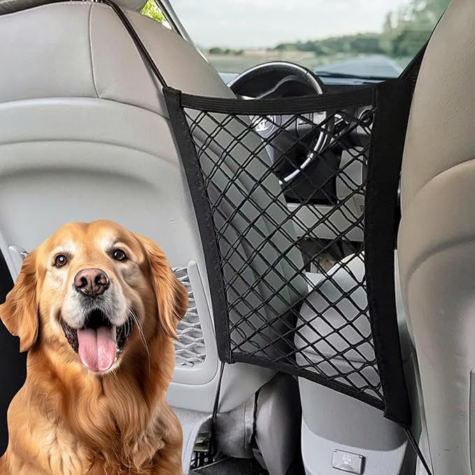 Dog Car Net Barrier - Car Barrier for Dogs & Kids Safety -Stretchable Dog Net for car - Universal Fit for Cars, SUVs,Trucks -Easy to Install - Divider for Driving Safely with Children & Pets