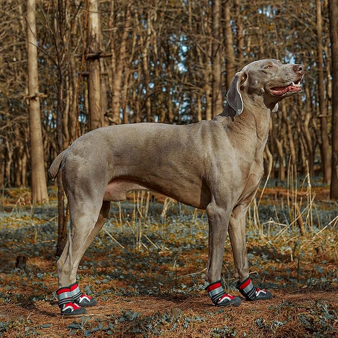 Dog Shoes, 4 PCS Dogs Booties Hot Pavement, Waterproof Non-Slip with Reflective Strips, Large Medium Small Puppy Paw Protector for Walking