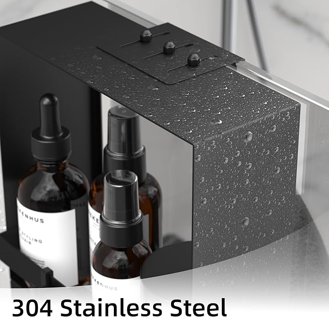 Over the Door Shower Caddy Hanging, 3 Tier Stainless Steel Hanging Shower Caddy with 8 Hooks & 4 Suction Cup, Bathroom Organizers and Storage Rack, Bathroom Decor Shelves Holds Shampoo, Towel - Black