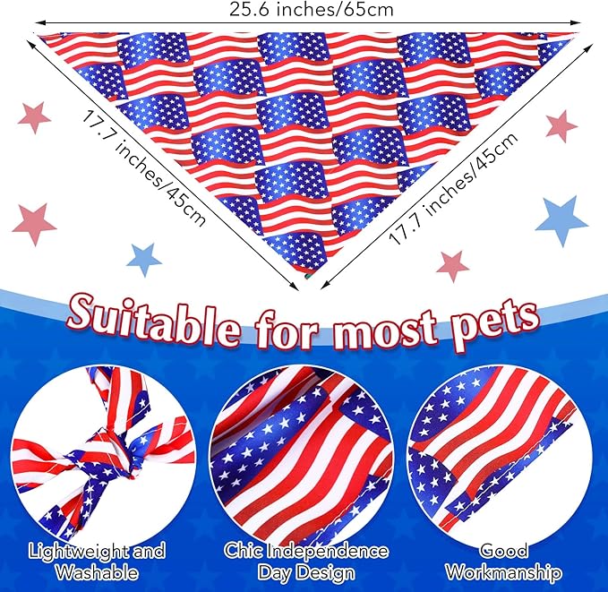 Abbylike 200 Pcs Patriotic Dog Bandanas Bulk Veterans Day Bandanas for Dogs Triangle Kerchief Bibs Scarf Set for Pet Costume Photo Props Accessories Pet Shops Groomer, 25 Styles (25.6 x 17.7 x 17.7)
