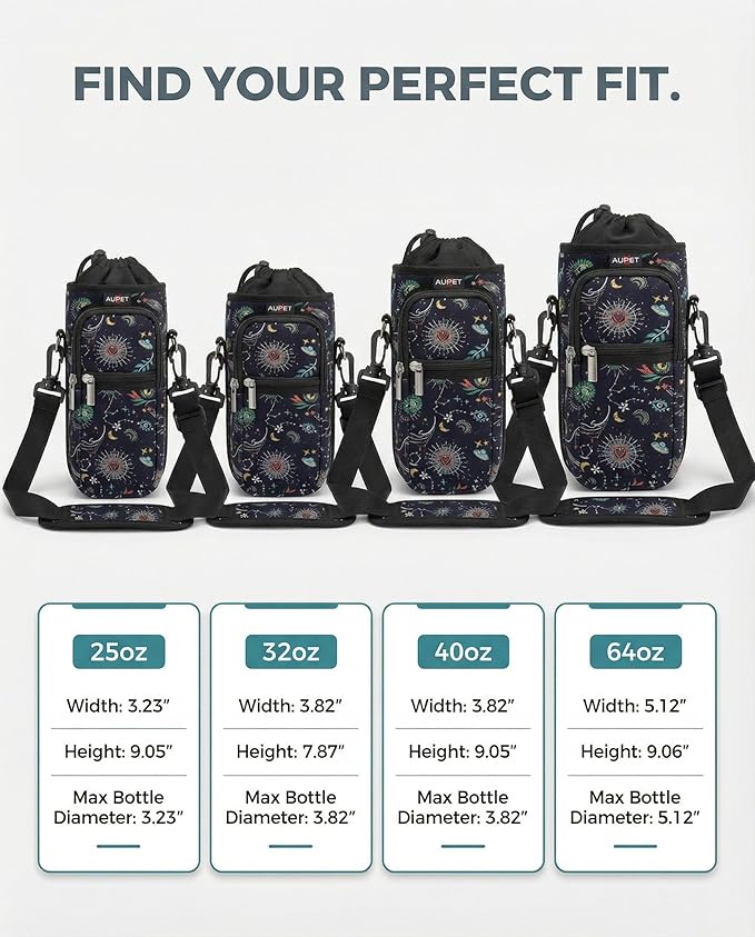 AUPET Water Bottle Sling Bag Sleeve Holder Carrier 25/32/40/64 oz,Insulated Crossbody Water Bottle Case Cover with Strap and Pockets for Men/Women Walking Hiking