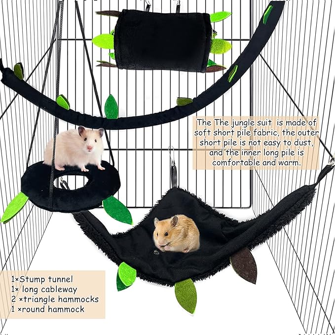 Hamiledyi 5PCS Hamster Hammock Small Animals Hanging Warm Bed House Rat Cage Nest Accessories Toy Hanging Tunnel Soft Bed Rope and Swing for Sugar Glider Squirrel Hamster Playing Sleeping