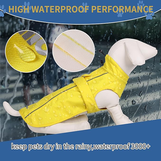 Waterproof Dog Raincoat with Reflective Strip, Adjustable Breathable Rain Coat Jacket with Leash Hole for Dogs (Pink, X-Small)