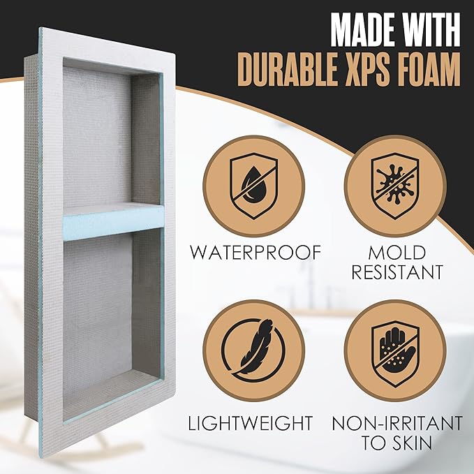 Houseables Shower Niche, Shower Niche Insert Tile Ready, Recessed Bathroom Storage, 12x28 (13x29), in Wall Shelf, Cubby Inserts, Recessed Shampoo Caddy, Inset Shelves, Built in Nook, Soap Box, Prefab