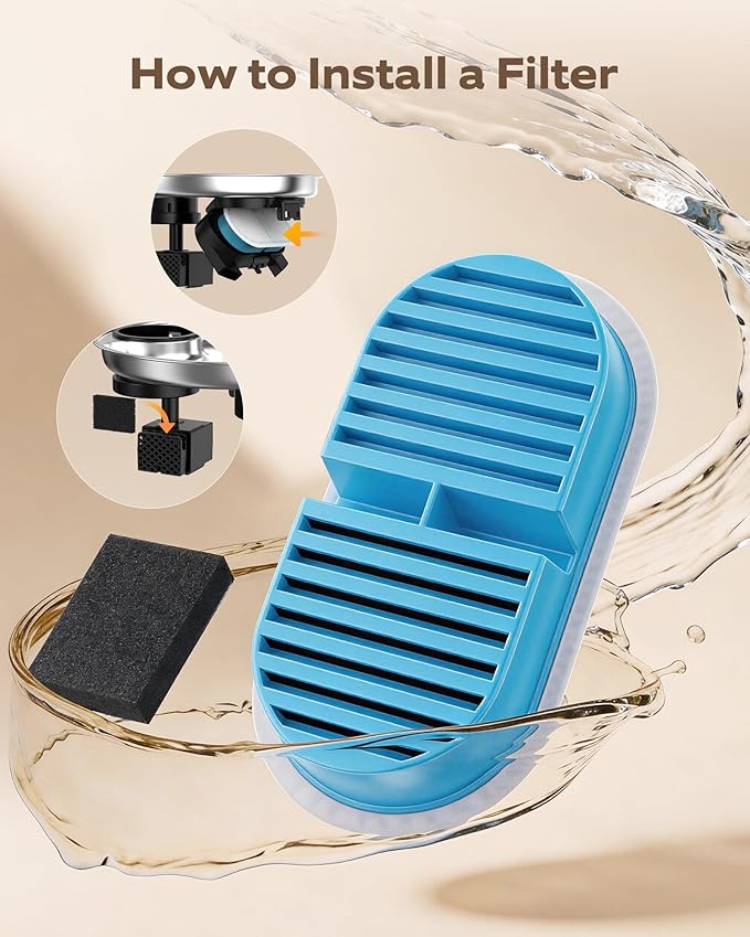 Cat Fountain Filter Replacement: Wireless Pet Water Fountain Filters - 24 Filters for Cordless Cat Drinking Fountain - 12 Pack Carbon Filters + 12 Pack Sponges Filters (6-Month Supply)
