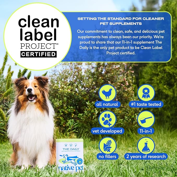 Native Pet Dog Vitamins & Supplements - 11-in-1 Vitamin Powder for Dog Food Topper - Collagen, Glucosamine, Probiotics, Omega & More- Supports Healthy Gut, Mobility & Overall Health - 30 Scoops