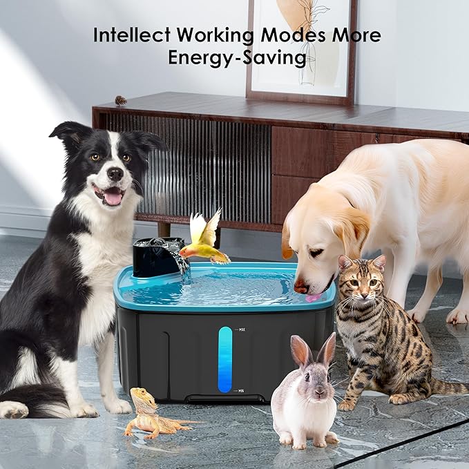 Large Dog Water Fountain - 2.1GAL/8L/270oz Bowl with Water Level Window, LED Reminder, Quiet Pump for Multiple Dogs